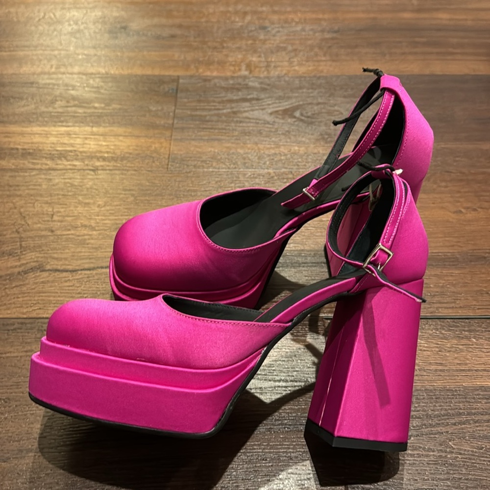 8 by Yoox NWT Pink Satin Platform Lace-up Block heel Pumps. Made in Italy. - Picture 12 of 15